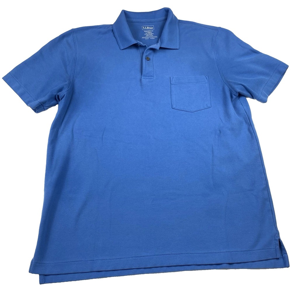 L.L. Bean Mens Size Large Tall Polo‎ Shirt Traditional Fit Blue 100% Cotton